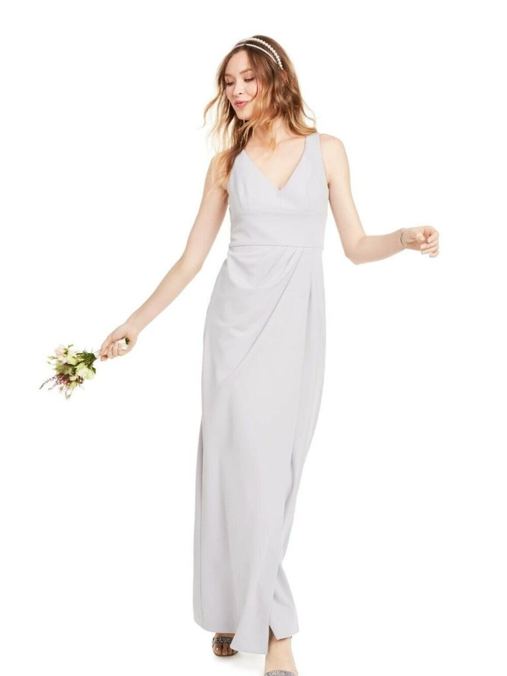 Adrianna Papell Knit Crepe Dress, Bridal Silver Color. Sz. 12